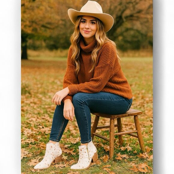 Nine West White Calf-Hair Ankle Bootie 8 Brown Pointy Toe - Picture 2 of 14